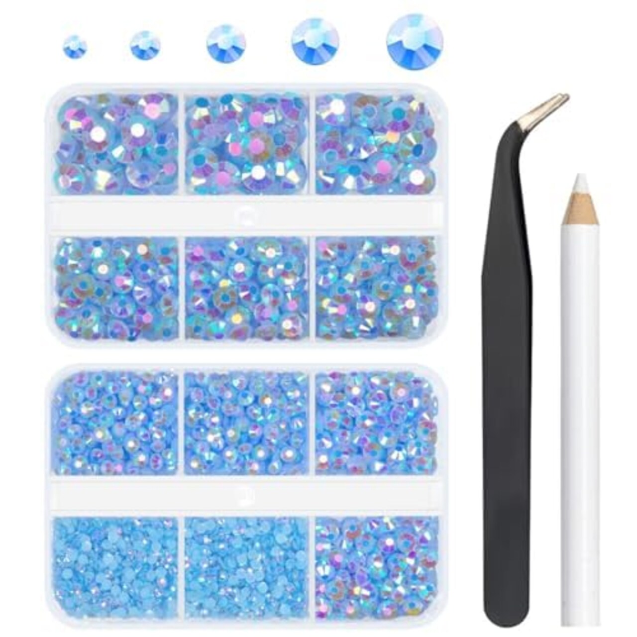 qiipii Light Blue AB Resin Rhinestones for Crafting 2mm 3mm 4mm 5mm 6mm Flatback Baby Blue Jelly Stones Diamonds Crystals Gems for Face Eyes Makeup Tumblers Bottles DIY Crafts Clothes Shoes Phones Car